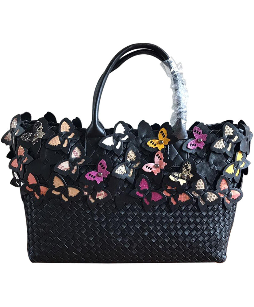 Bottega Veneta Butterfly Tote Bag Lambskin Handbag Black